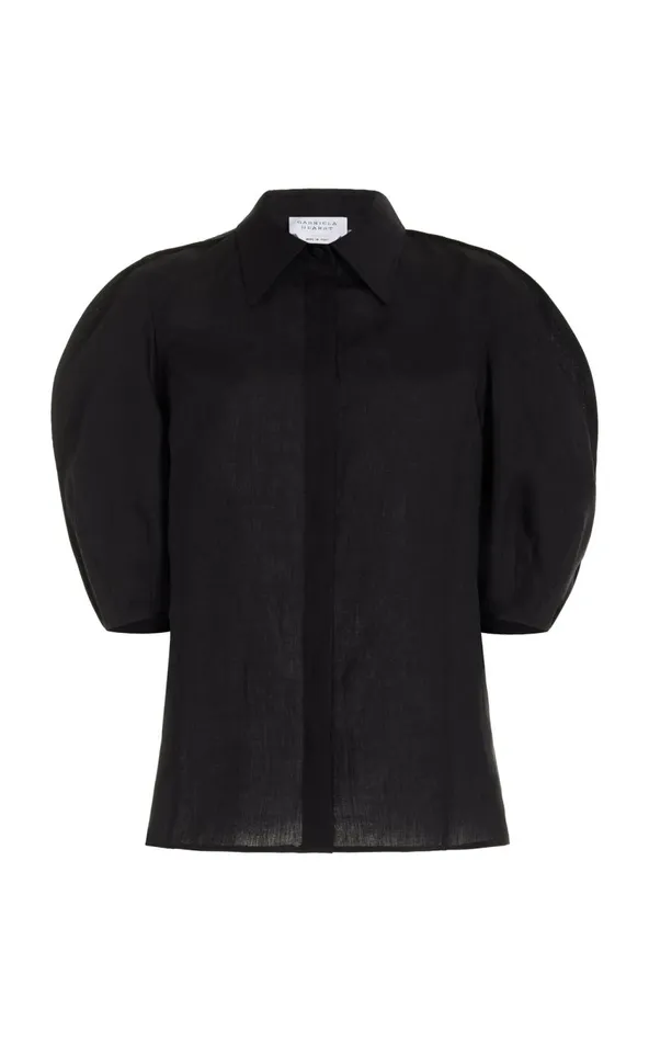 Women Tops Gabriela Hearst Sansi Top In Black Aloe Linen