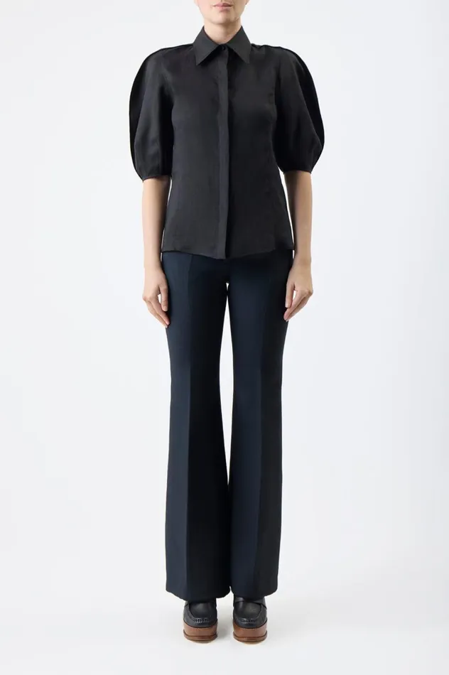 Women Tops Gabriela Hearst Sansi Top In Black Aloe Linen