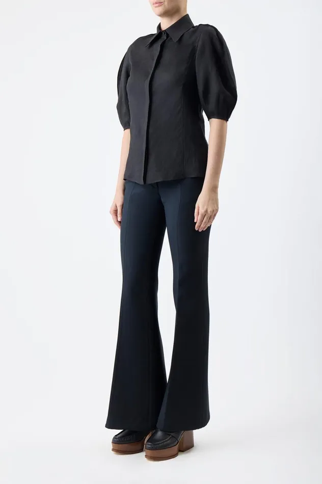 Women Tops Gabriela Hearst Sansi Top In Black Aloe Linen