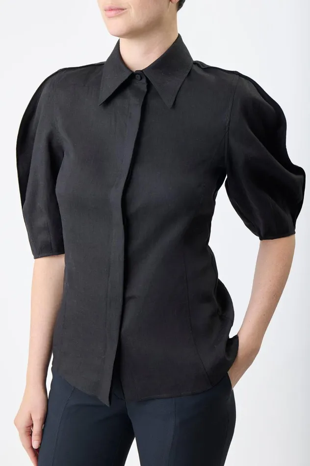 Women Tops Gabriela Hearst Sansi Top In Black Aloe Linen