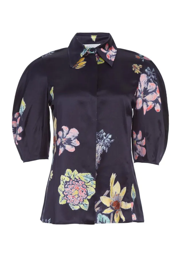 Women Tops Gabriela Hearst Sansi Top In Dark Navy Multi Printed Silk