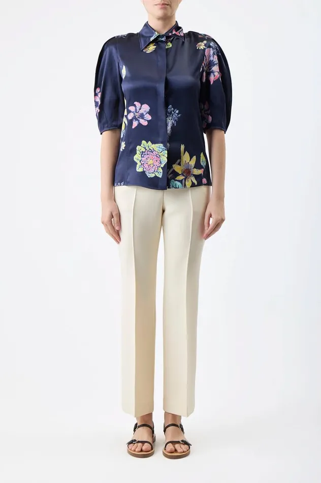 Women Tops Gabriela Hearst Sansi Top In Dark Navy Multi Printed Silk
