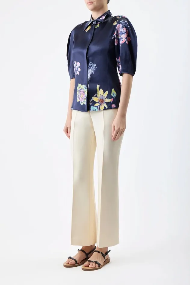 Women Tops Gabriela Hearst Sansi Top In Dark Navy Multi Printed Silk