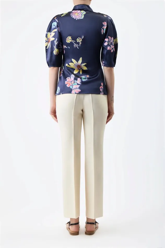 Women Tops Gabriela Hearst Sansi Top In Dark Navy Multi Printed Silk