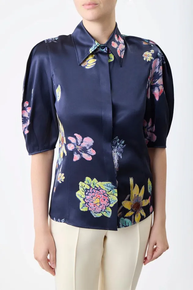 Women Tops Gabriela Hearst Sansi Top In Dark Navy Multi Printed Silk