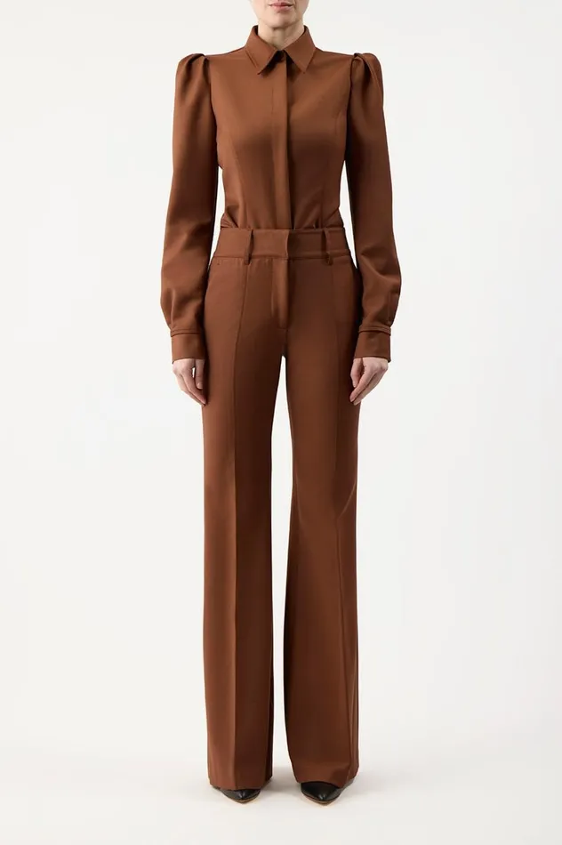 Women Tops Gabriela Hearst Talbot Shirt In Cognac Sportswear Wool