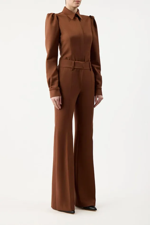 Women Tops Gabriela Hearst Talbot Shirt In Cognac Sportswear Wool