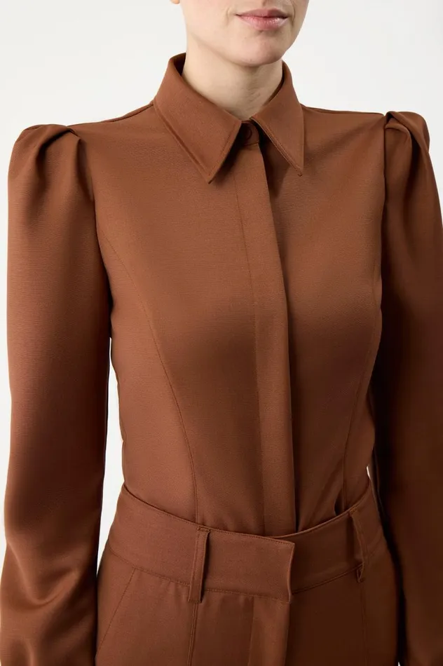 Women Tops Gabriela Hearst Talbot Shirt In Cognac Sportswear Wool