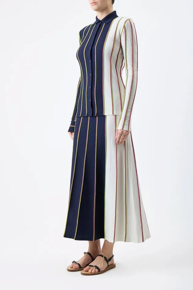 Women Tops Gabriela Hearst Tessa Knit Shirt In Navy Multi Striped Merino Wool