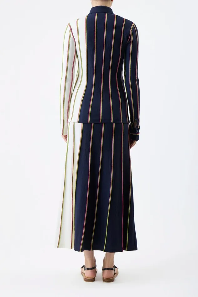 Women Tops Gabriela Hearst Tessa Knit Shirt In Navy Multi Striped Merino Wool