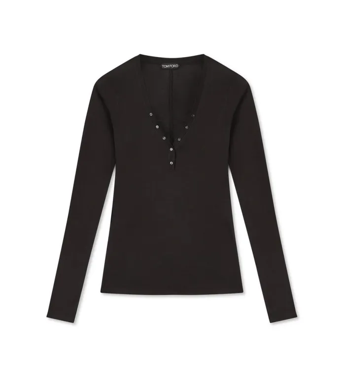 Women Tops Tom Ford Silk Wool Jersey Henley Black
