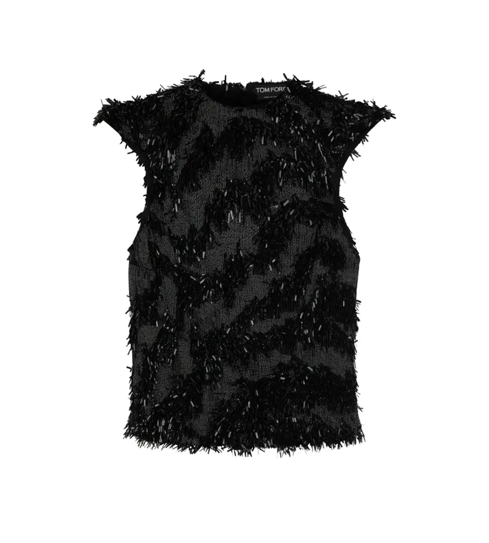 Women Tops Tom Ford Zebra Embroidered Evening Top Black