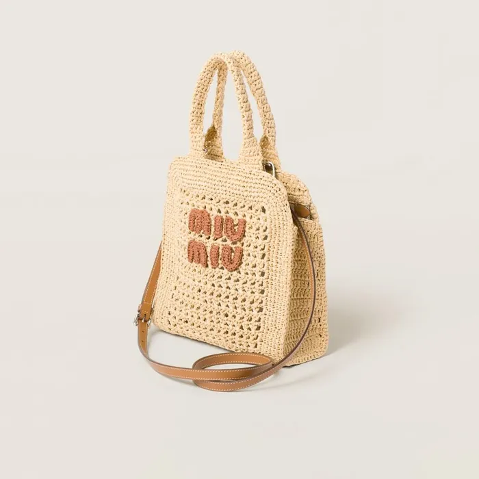 Women Totes Miu Miu Raffiaeffect Crochet Fabric Tote Bag Beigecognac Women Totes Miu Miu Raffiaeffect Crochet Fabric Tote Bag Beigecognac