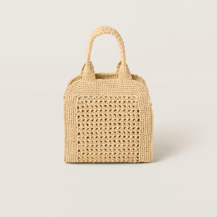 Women Totes Miu Miu Raffiaeffect Crochet Fabric Tote Bag Beigecognac Women Totes Miu Miu Raffiaeffect Crochet Fabric Tote Bag Beigecognac