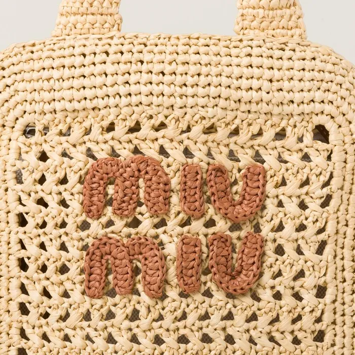 Women Totes Miu Miu Raffiaeffect Crochet Fabric Tote Bag Beigecognac Women Totes Miu Miu Raffiaeffect Crochet Fabric Tote Bag Beigecognac