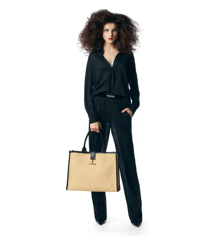 Women Totes Tom Ford Large Raffia Tara Tote Natural Black Women Totes Tom Ford Large Raffia Tara Tote Natural Black