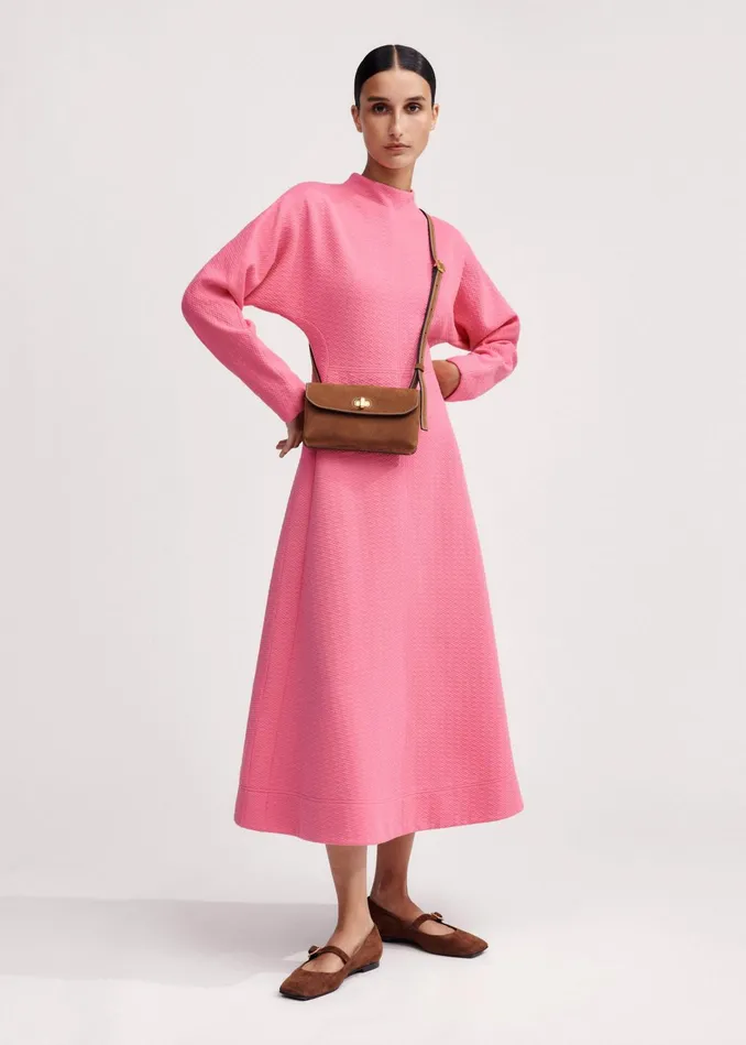 Women Travel Tailoring Batwing Sleeve Midi Dress Pink MEEM