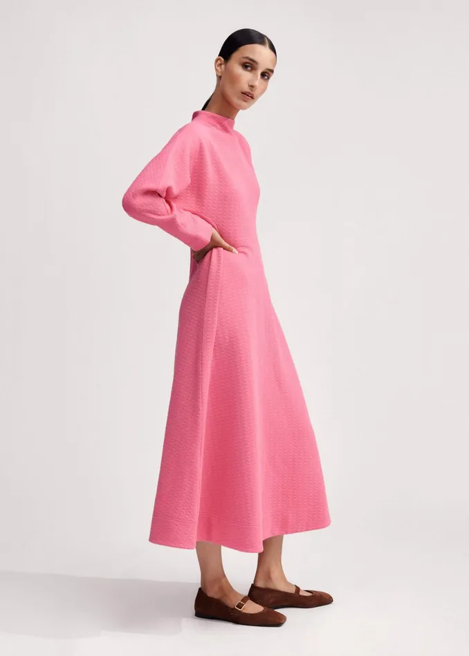 Women Travel Tailoring Batwing Sleeve Midi Dress Pink MEEM