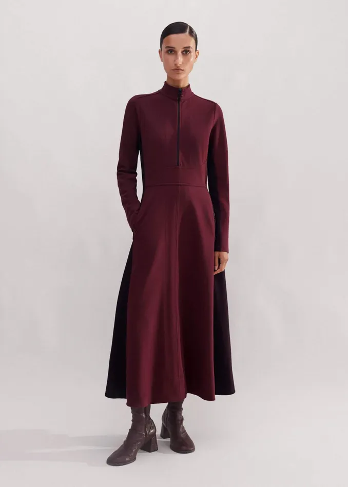 Women Travel Tailoring Color Block Maxi Dress Deep Merlotcabernet MEEM