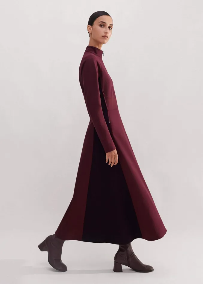 Women Travel Tailoring Color Block Maxi Dress Deep Merlotcabernet MEEM