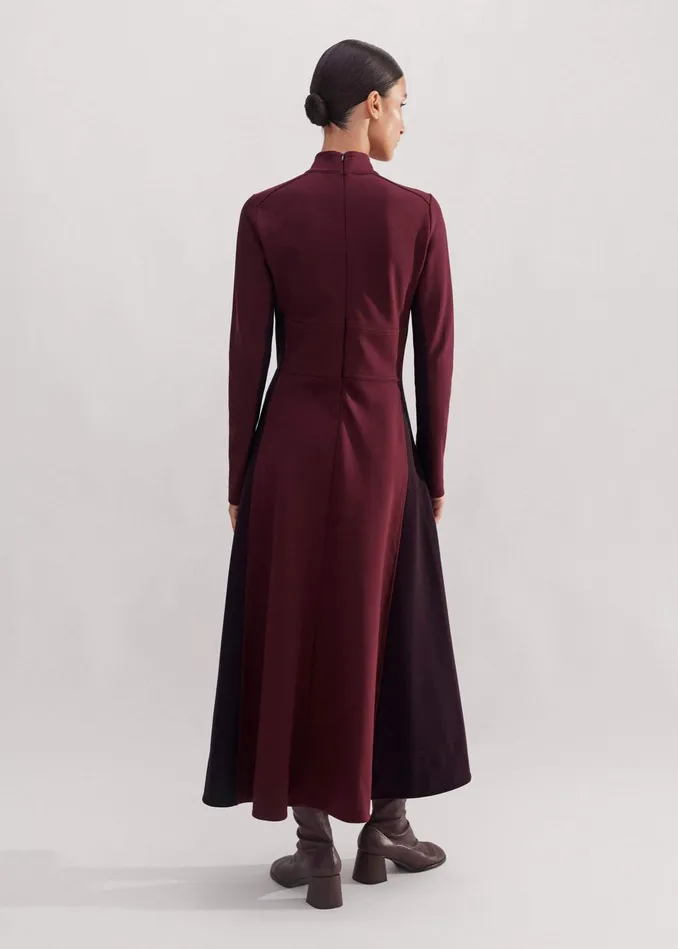 Women Travel Tailoring Color Block Maxi Dress Deep Merlotcabernet MEEM