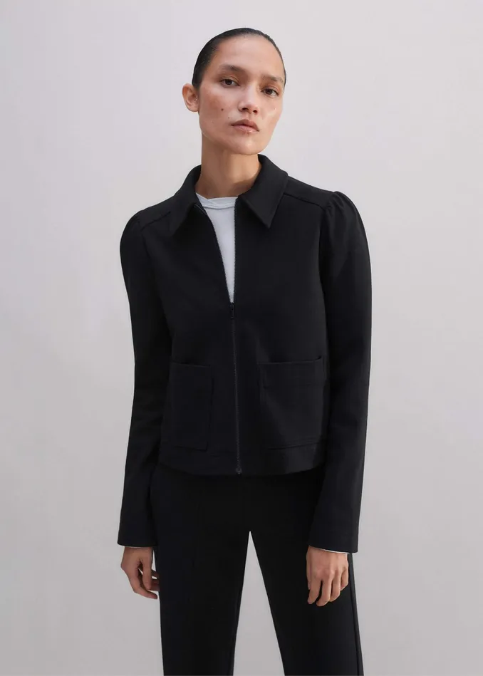 Women Travel Tailoring Zip Up Box Top Black MEEM