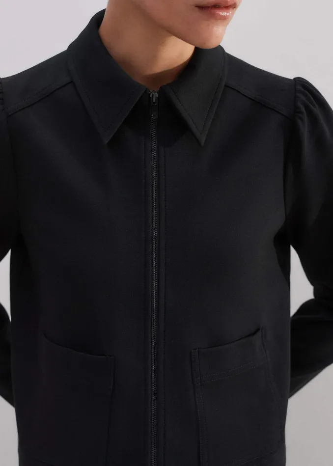 Women Travel Tailoring Zip Up Box Top Black MEEM