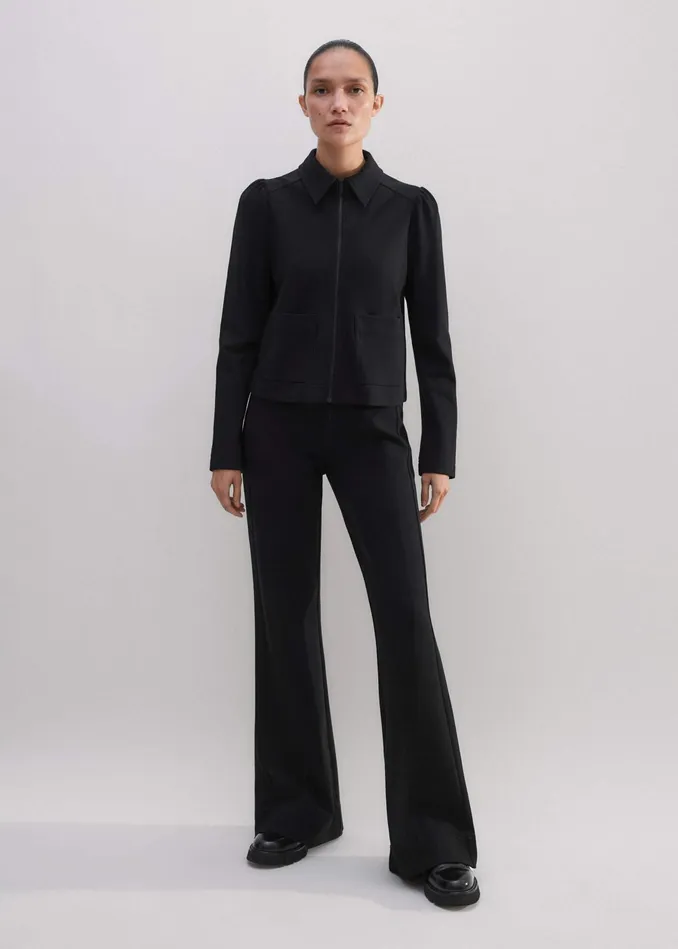 Women Travel Tailoring Zip Up Box Top Black MEEM