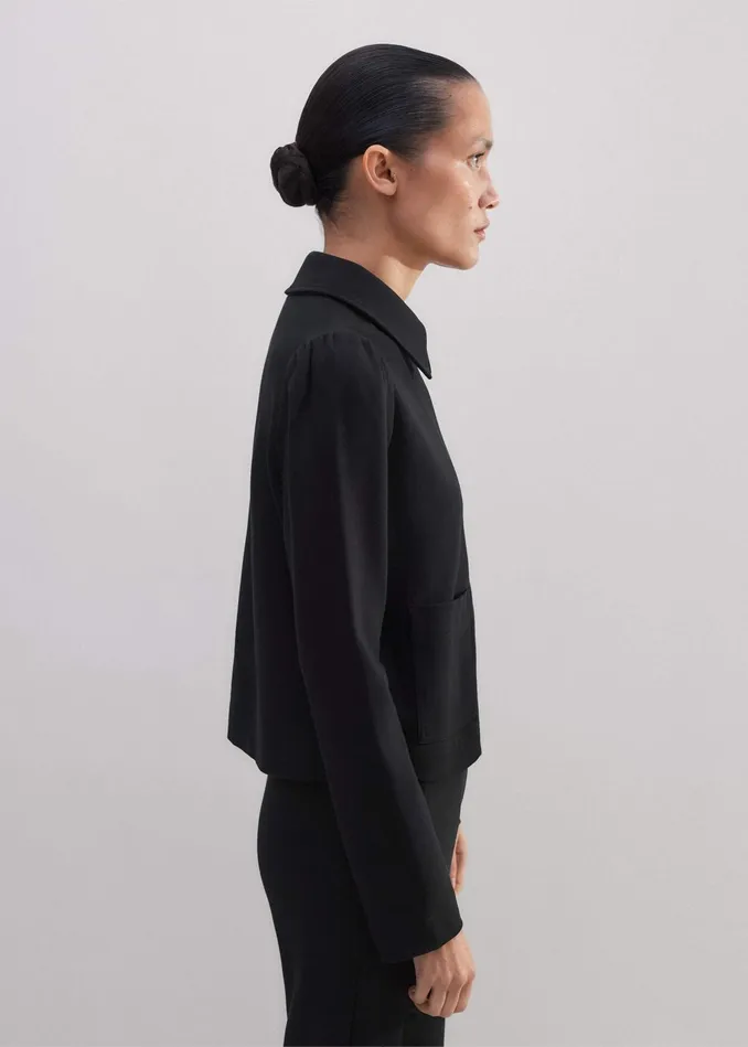 Women Travel Tailoring Zip Up Box Top Black MEEM