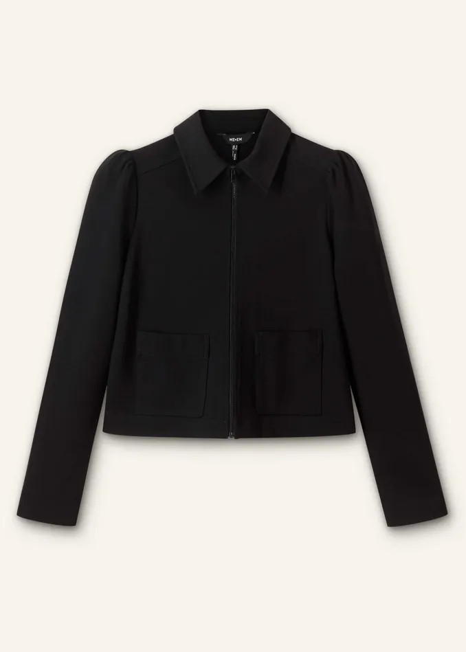 Women Travel Tailoring Zip Up Box Top Black MEEM