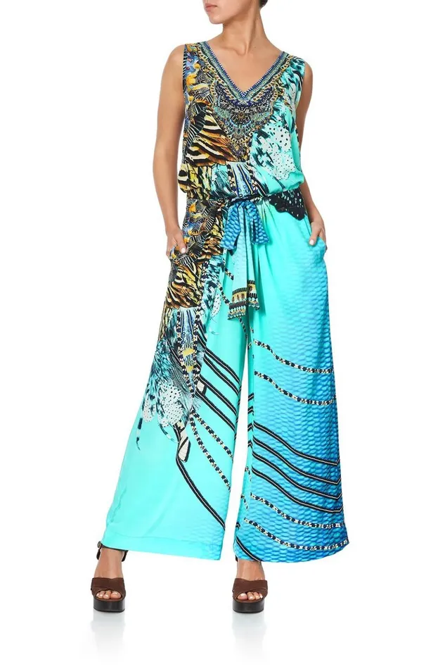 Women Trousers and Leggings Camilla Lounge Trouser With Tie Waist Marine Queen