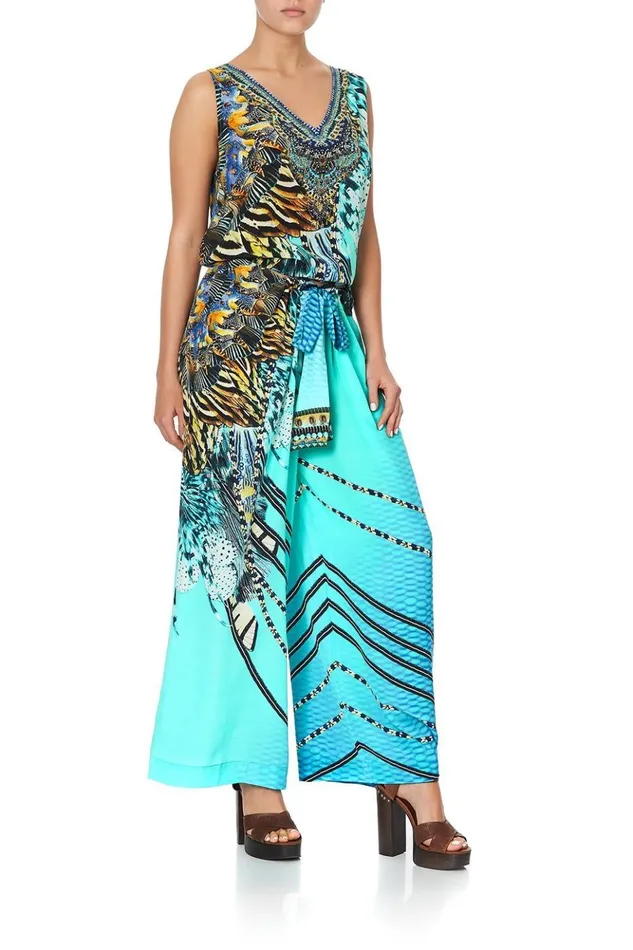 Women Trousers and Leggings Camilla Lounge Trouser With Tie Waist Marine Queen