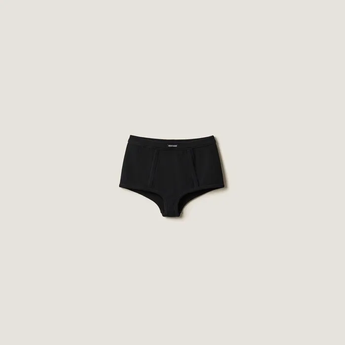Women Underwear And Beachwear Miu Miu Ribbed Knit Boxer Shorts Black