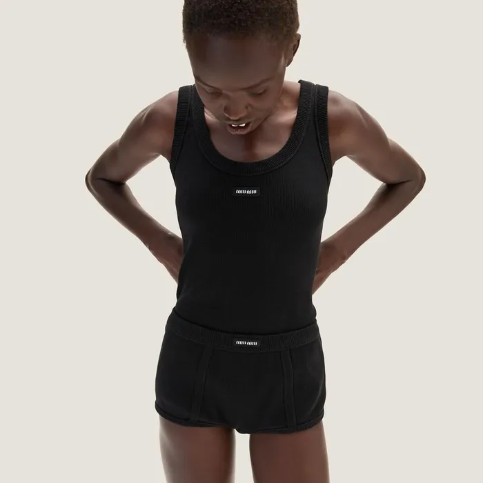 Women Underwear And Beachwear Miu Miu Ribbed Knit Boxer Shorts Black Women Underwear And Beachwear Miu Miu Ribbed Knit Boxer Shorts Black