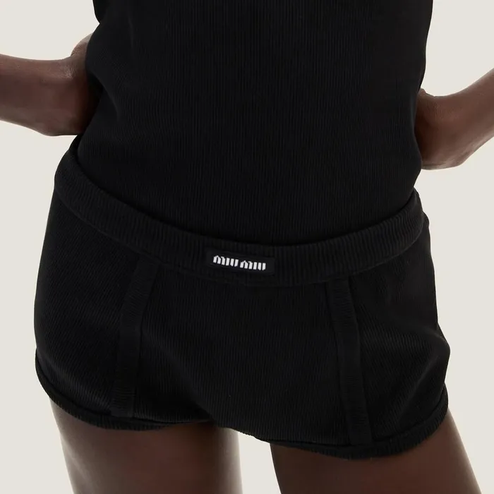 Women Underwear And Beachwear Miu Miu Ribbed Knit Boxer Shorts Black Women Underwear And Beachwear Miu Miu Ribbed Knit Boxer Shorts Black