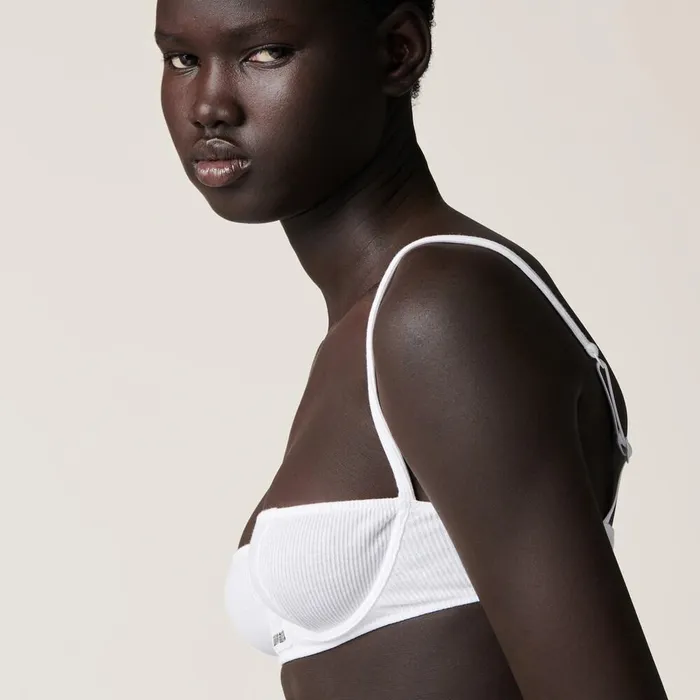 Women Underwear And Beachwear Miu Miu Ribbed Knit Demi Bra White Women Underwear And Beachwear Miu Miu Ribbed Knit Demi Bra White