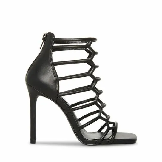Women UPWARD BLACK LEATHER Black Leather Steve Madden Heels