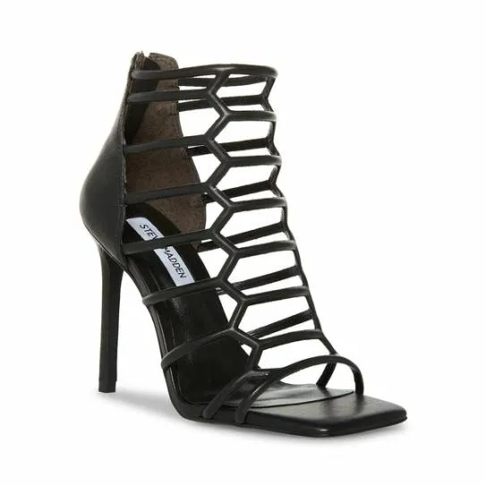 Women UPWARD BLACK LEATHER Black Leather Steve Madden Heels