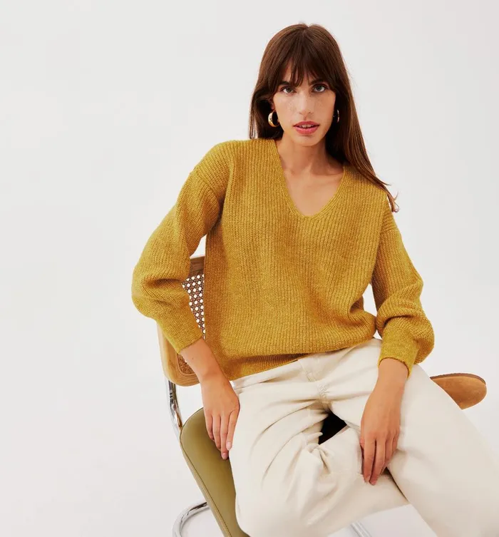 Women VNeck Ribbed Jumper 8211 Yellow Promod Jumpers And Cardigans Women VNeck Ribbed Jumper 8211 Yellow Promod Jumpers And Cardigans