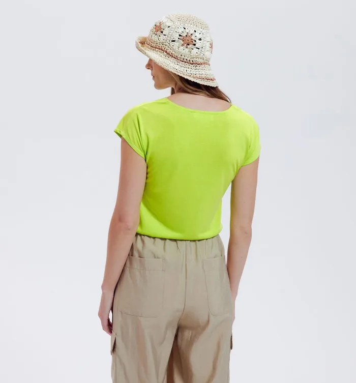 Women VNeck Top With Glitzy Detail 8211 Neon Green Promod Tops Women VNeck Top With Glitzy Detail 8211 Neon Green Promod Tops
