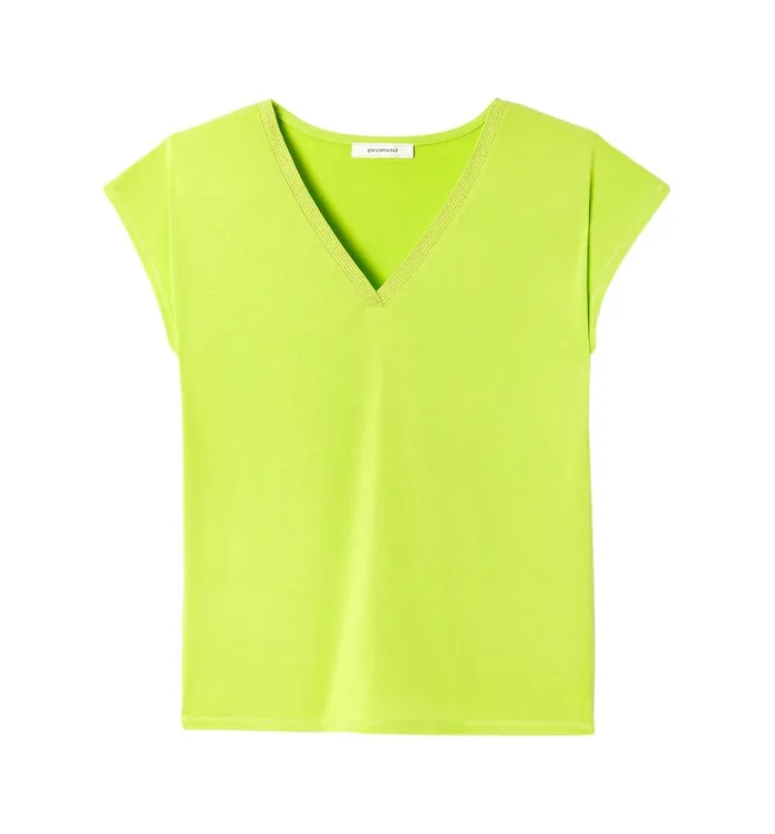 Women VNeck Top With Glitzy Detail 8211 Neon Green Promod Tops Women VNeck Top With Glitzy Detail 8211 Neon Green Promod Tops