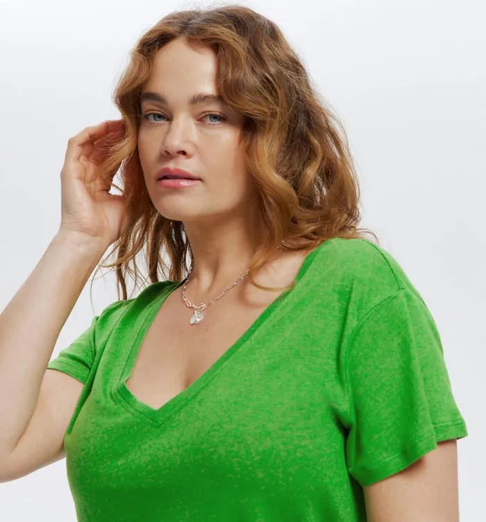 Women VNeckline Top 8211 Green Promod Tops Women VNeckline Top 8211 Green Promod Tops