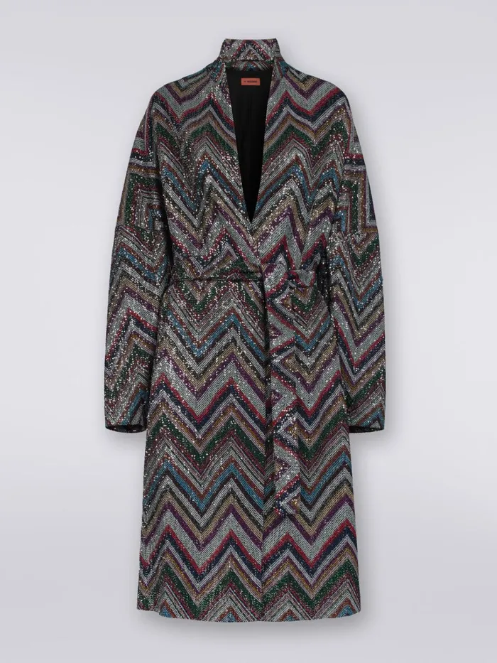 Women Viscose Blend Chevron Coat With Sequins Multicoloured Missoni Coats and Jackets