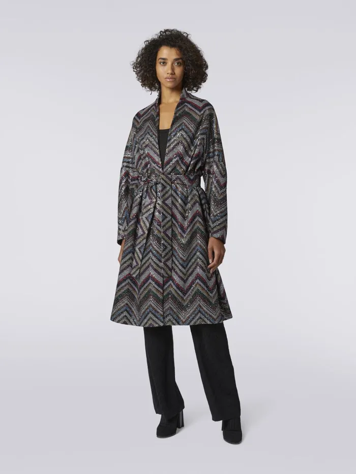 Women Viscose Blend Chevron Coat With Sequins Multicoloured Missoni Coats and Jackets Women Viscose Blend Chevron Coat With Sequins Multicoloured Missoni Coats and Jackets