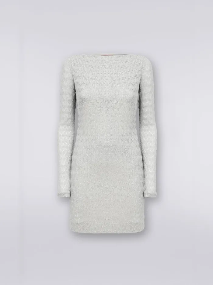 Women Viscose Blend Lace Effect MiniDress With Lam Silver and Grey Lam Missoni Dresses