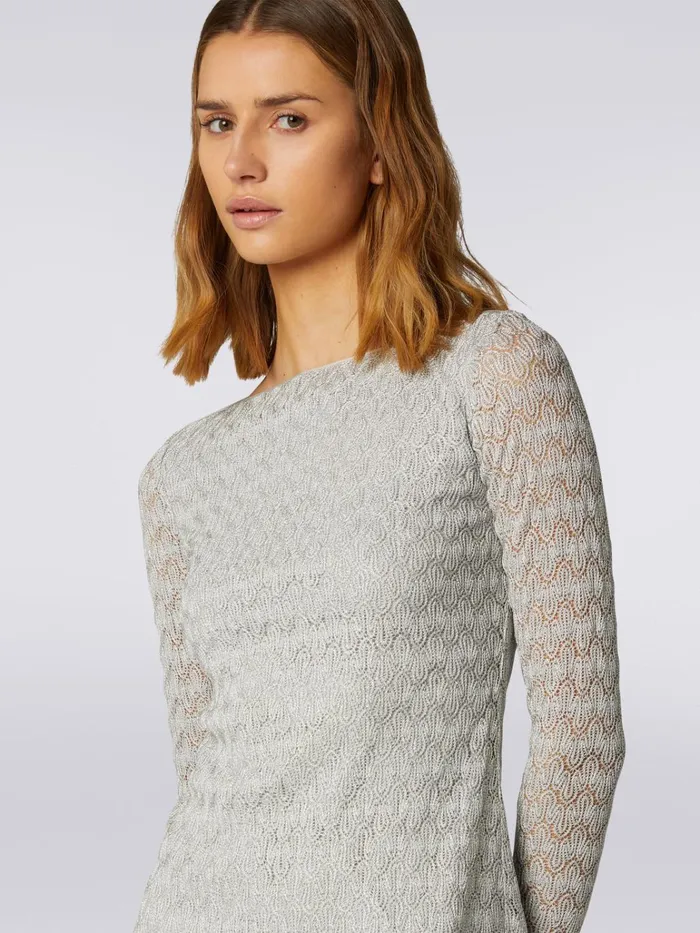 Women Viscose Blend Lace Effect MiniDress With Lam Silver and Grey Lam Missoni Dresses