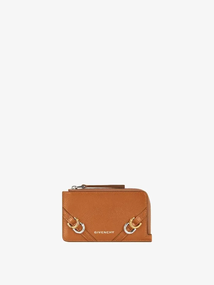 Women Wallets and Card Holders Givenchy Voyou Zipped Card Holder In Leather Soft Tan