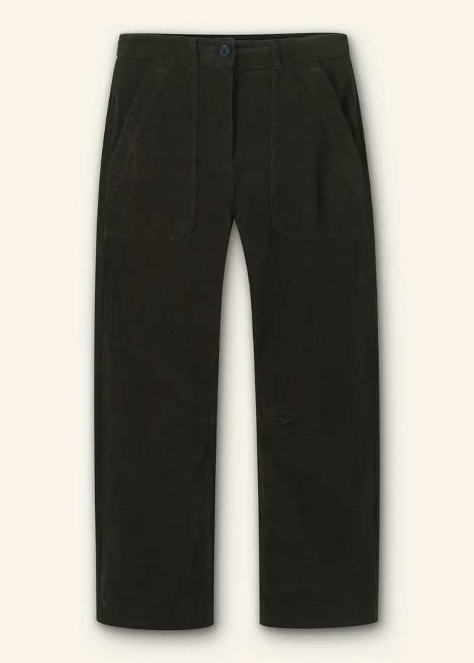 Women Washed Velvet EngineeredLeg Pant Wren Green MEEM