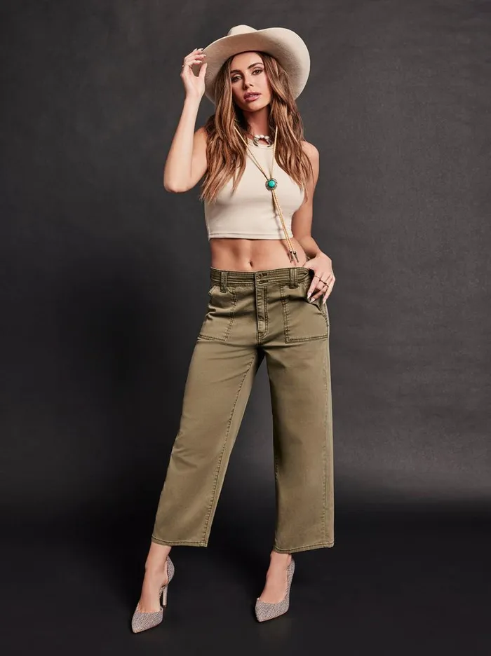 Women Wide Leg Chino In Bronze Green Jessica Simpson Bottoms