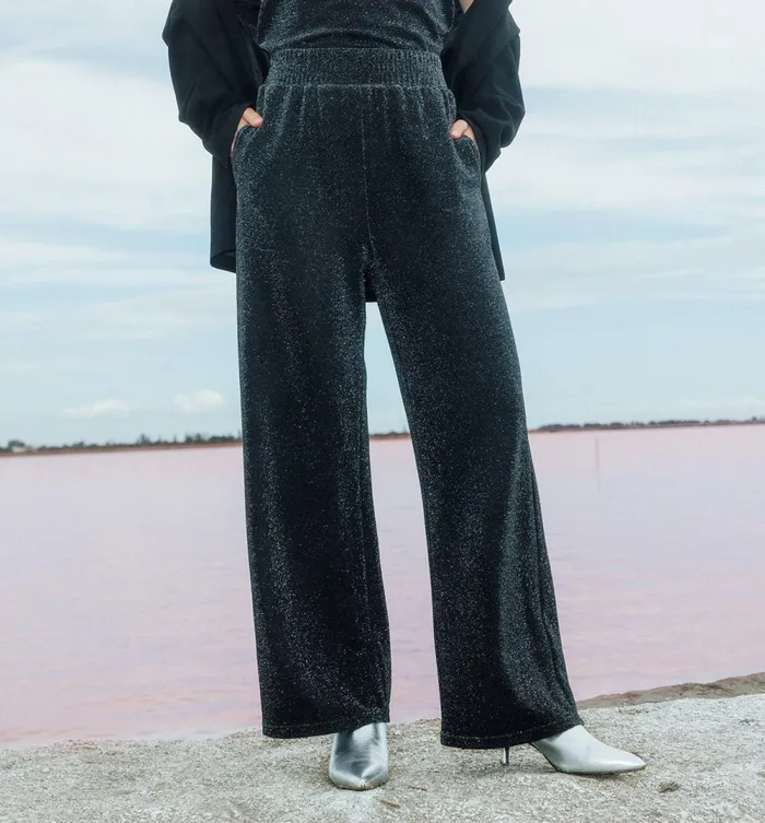 Women Wideleg Glitzy Trousers 8211 Black Promod Trousers